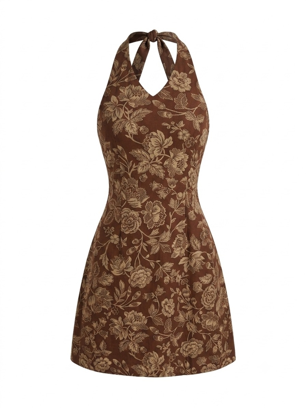 Vintage 90s/Y2K RALPH Ralph Lauren Brown Floral Halter Dress Sz 2 Cotton